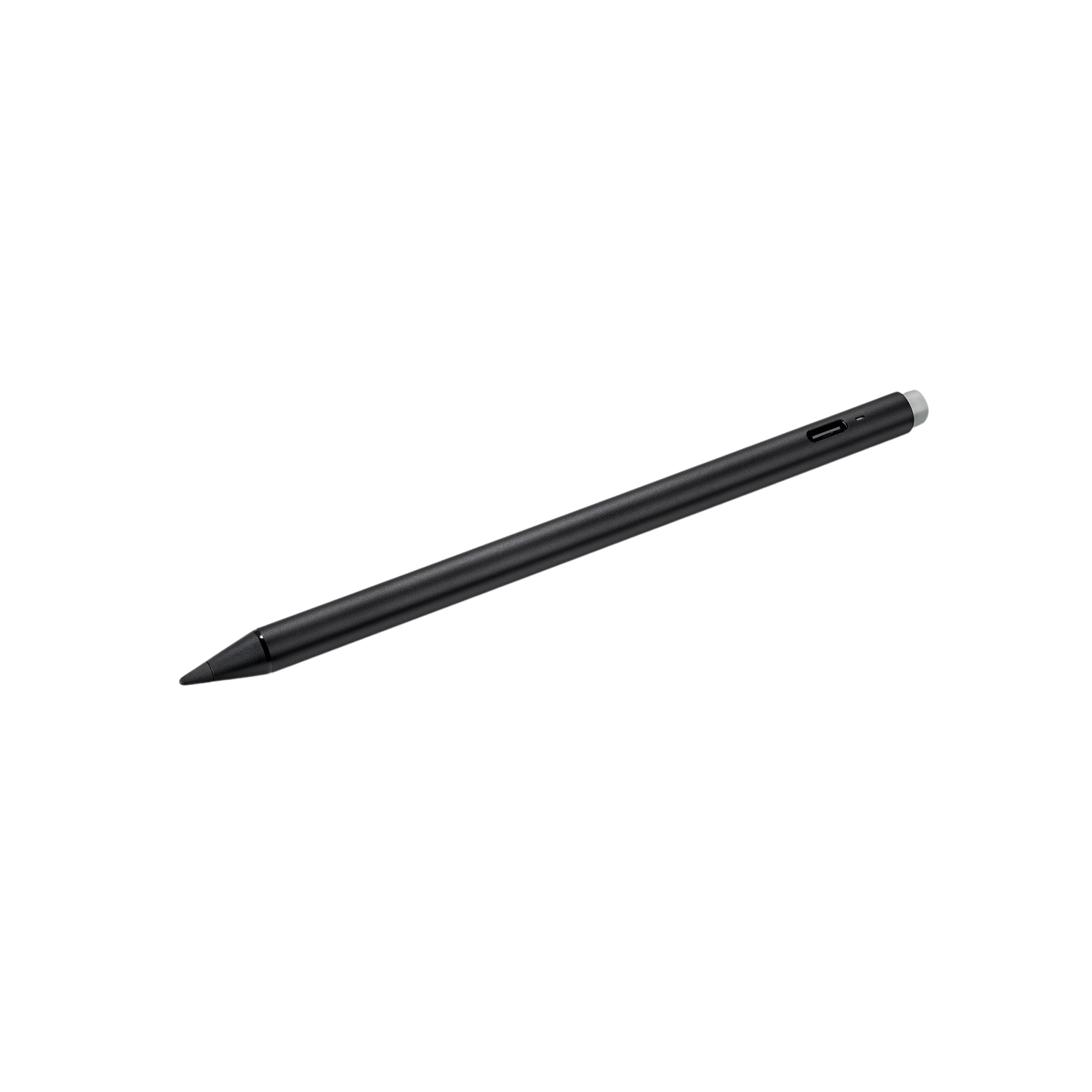 Black stylus pen on a black background, simple and sleek design.