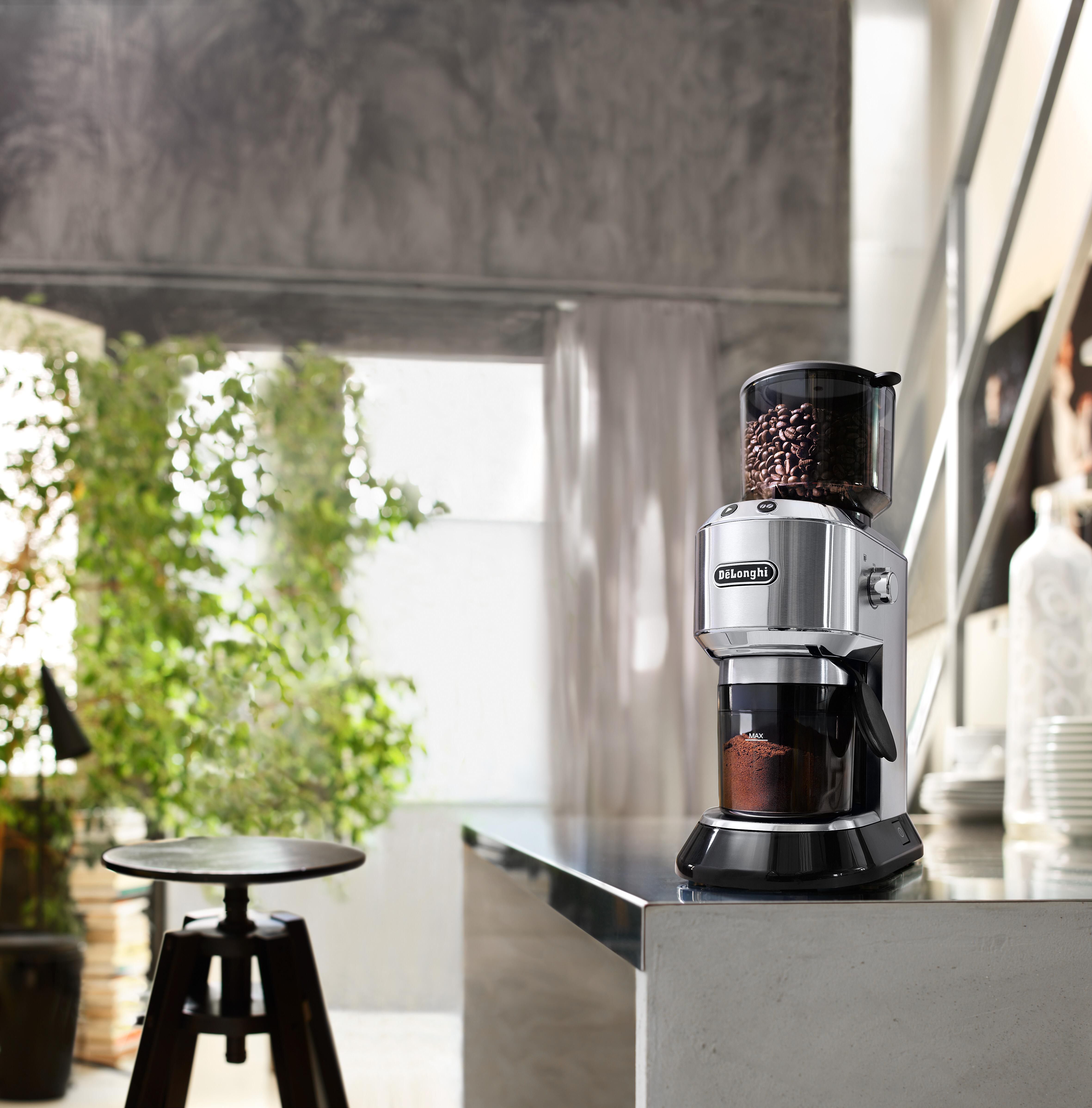 DELONGHI Dedica KG521.M Kaffeemühle Silber/Schwarz 150 Watt, Edelstahl-Kegelmahlwerk