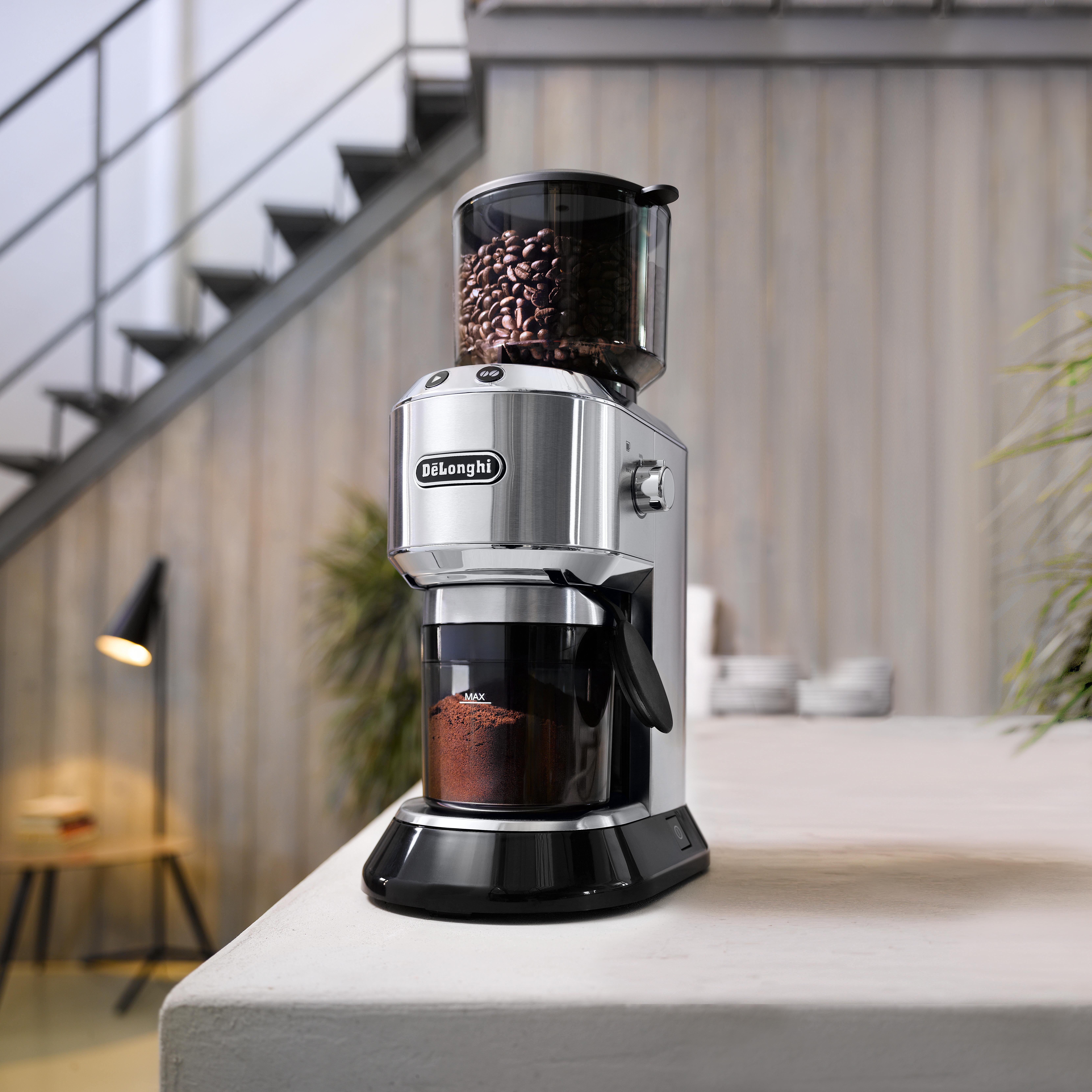 DELONGHI Dedica KG521.M Kaffeemühle Silber/Schwarz 150 Watt, Edelstahl-Kegelmahlwerk