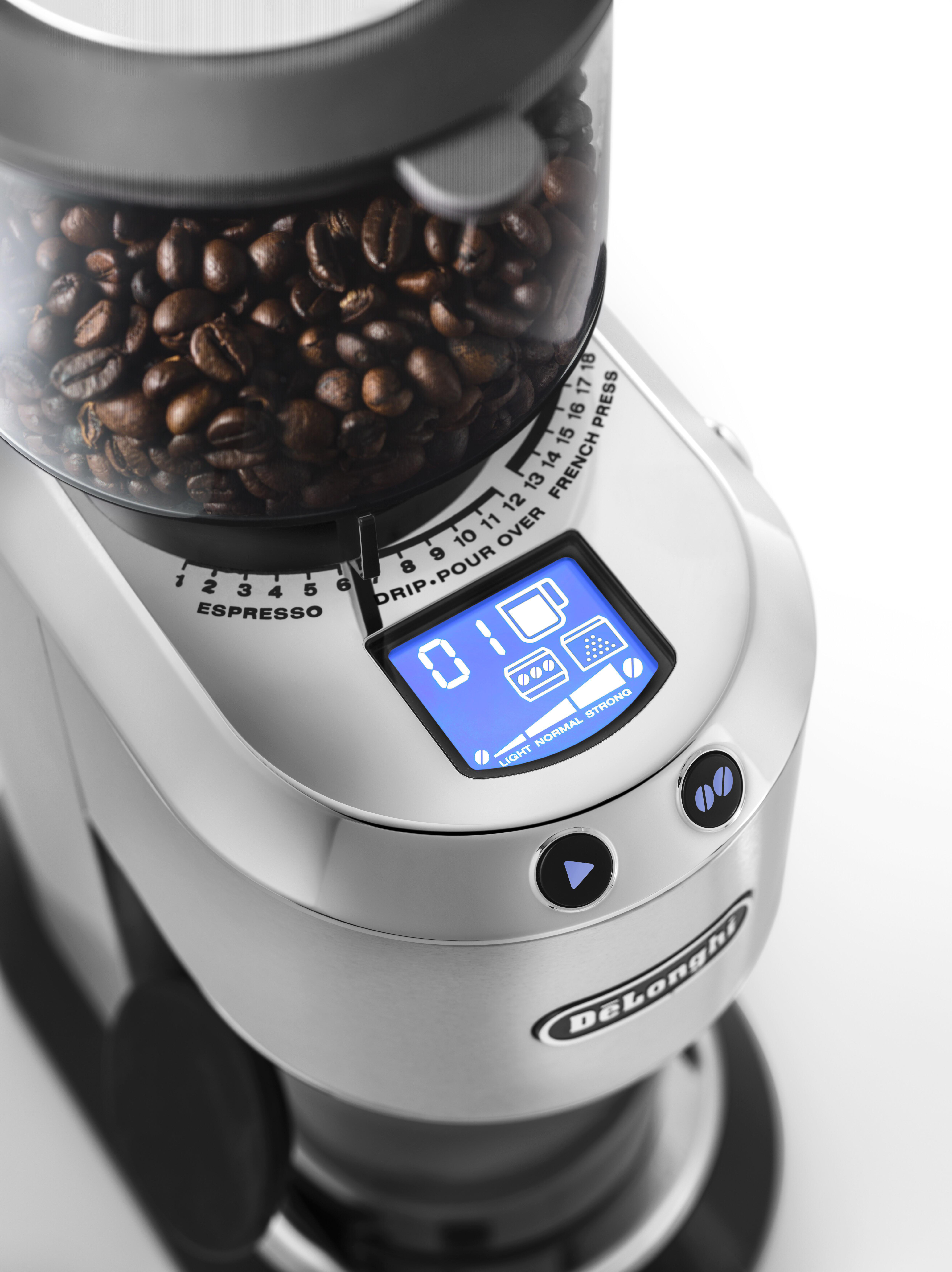 DELONGHI Dedica KG521.M Kaffeemühle Silber/Schwarz 150 Watt, Edelstahl-Kegelmahlwerk