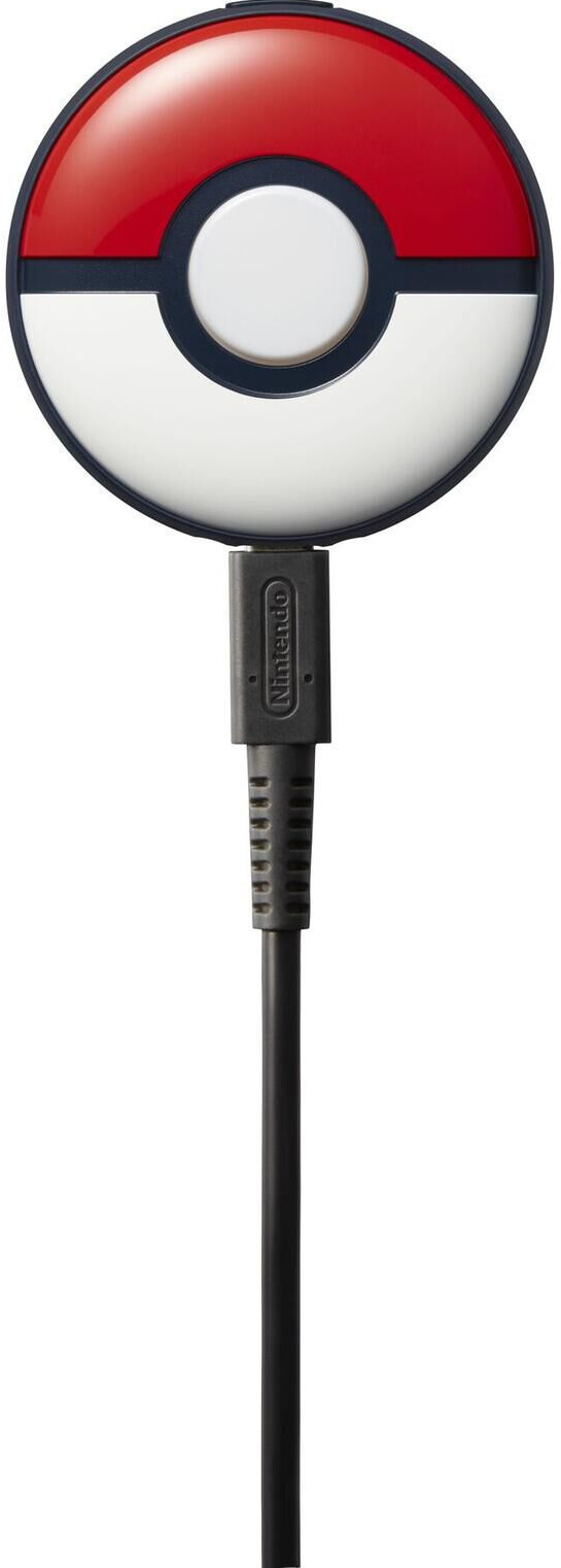 Pokemon-apparaat met een rood en wit Pokéball-ontwerp, verbonden met een zwarte kabel.