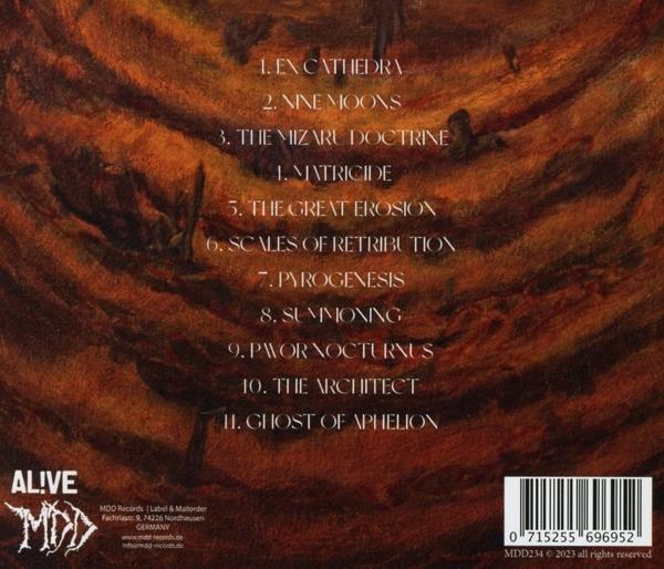 Rückseite einer CD-Hülle mit Titelliste auf dunklem Hintergrund.