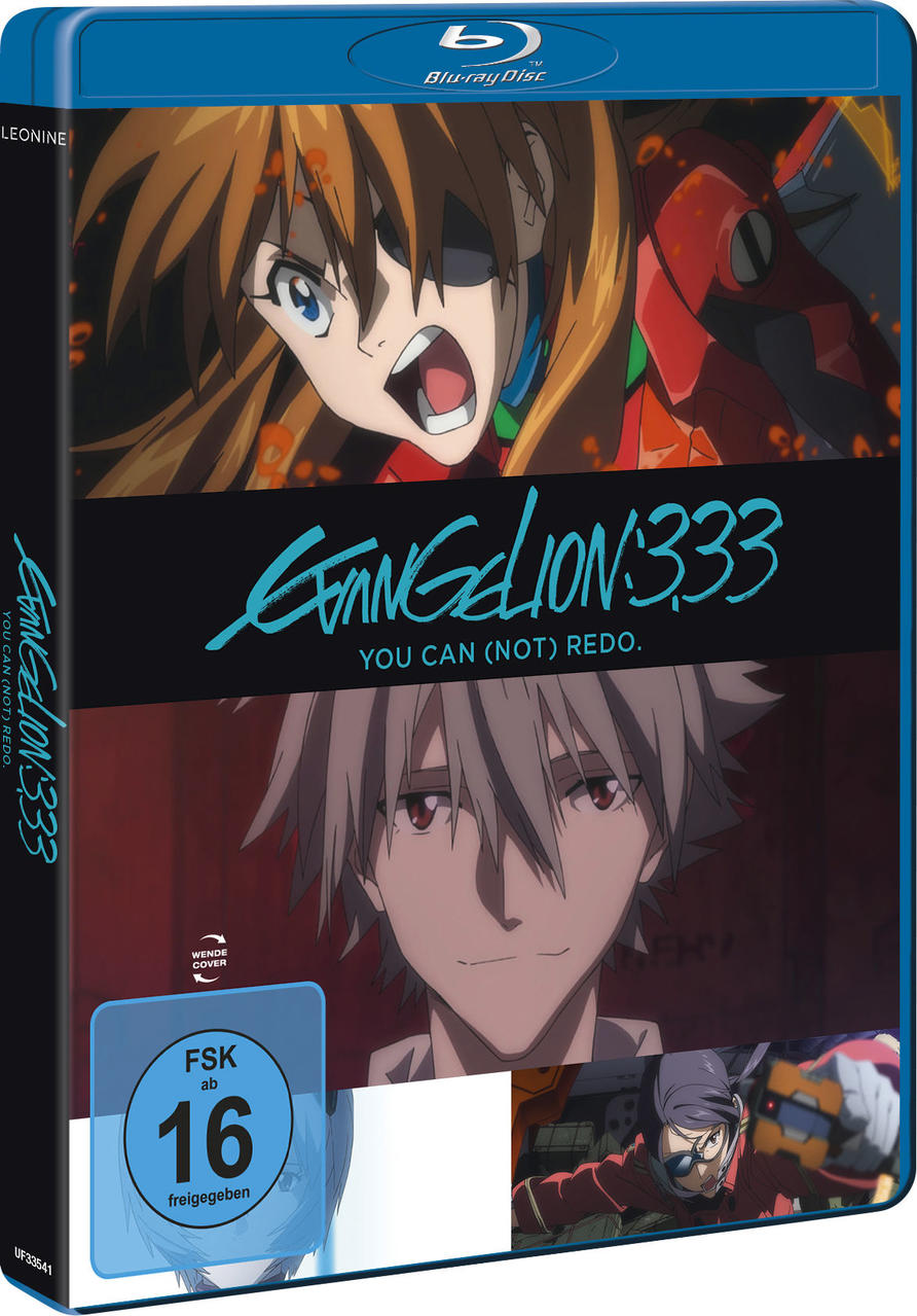 Blu-ray-Hülle des Anime-Films Evangelion: 3.33. Das Cover zeigt Anime-Charaktere und Text.