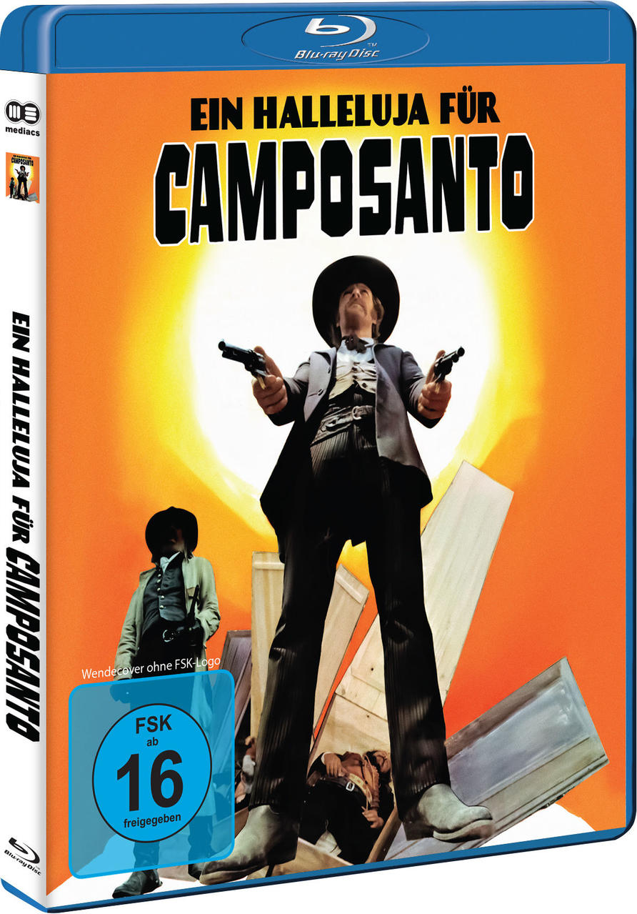 Eine Blu-ray-Hülle mit Filmbildern, die einen Mann mit Waffen und Text zeigen.