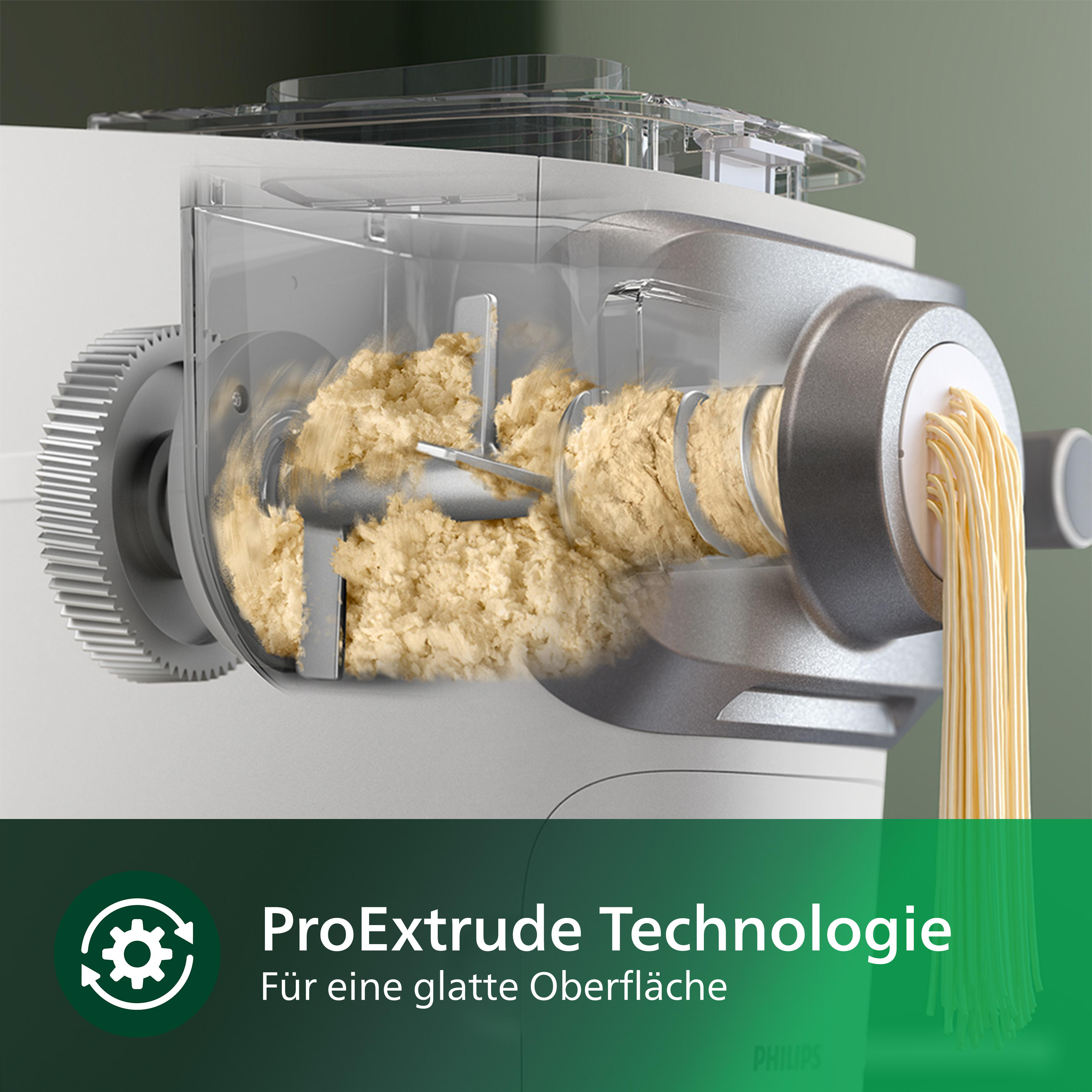 Eine Pastamaschine mit austretender Pasta, mit ProExtrude Technology.