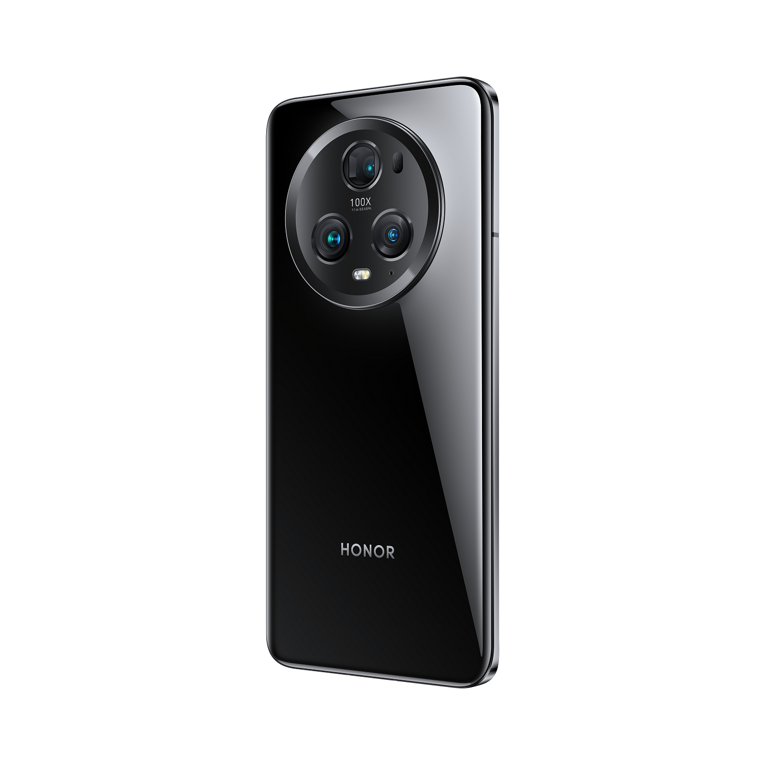 Schwarzes Smartphone mit großem Kameramodul. Das Telefon hat den Markennamen "HONOR".