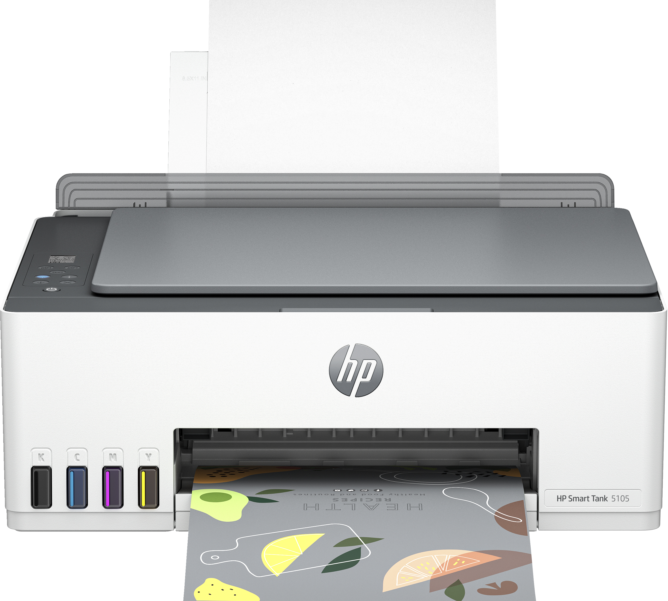Ein HP Smart Tank Drucker. Es zeigt das Design des Druckers und das gedruckte Papier.