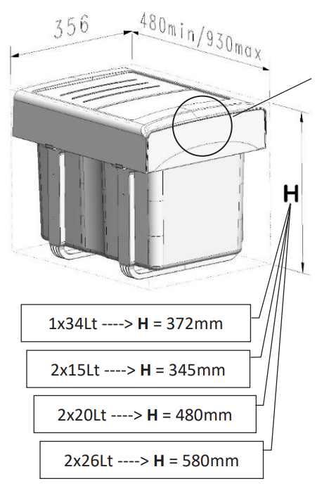 Egy diagram, amely egy téglalap alakú objektum méreteit és magassági lehetőségeit mutatja, szövegcímkékkel.