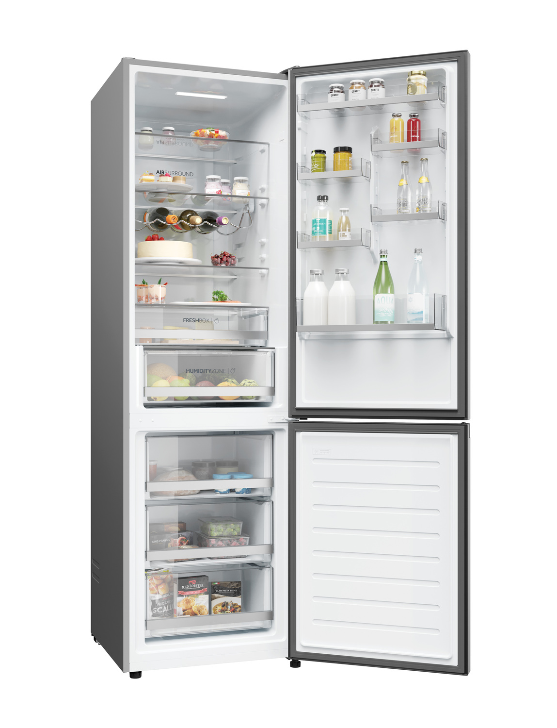 Frigorífico combi - Haier 2D HDW3620DNPK, No Frost, 200 cm, 377 l, Motor Inverter, Botellero, Wi-Fi, Inox