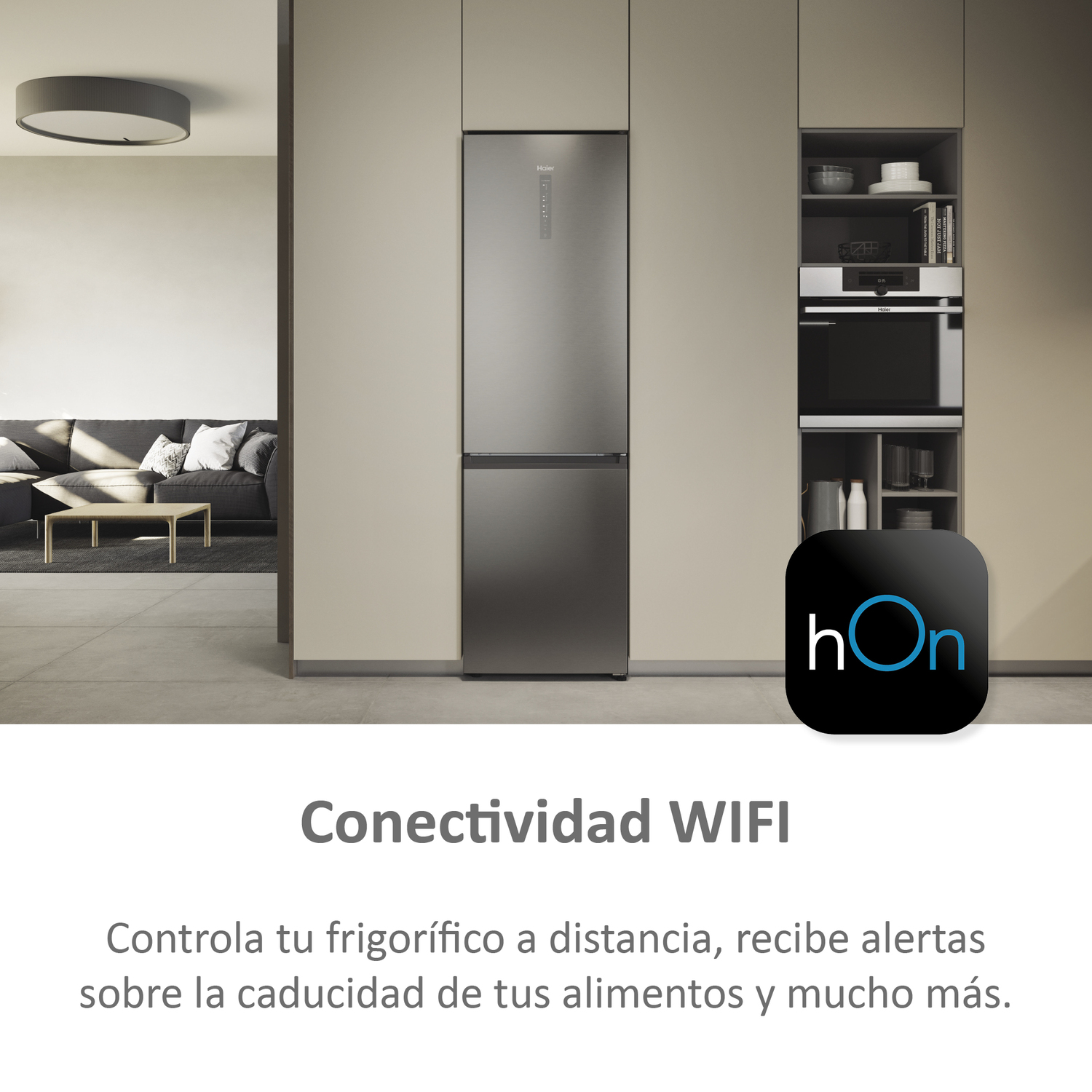 Frigorífico combi - Haier 2D HDW3620DNPK, No Frost, 200 cm, 377 l, Motor Inverter, Botellero, Wi-Fi, Inox