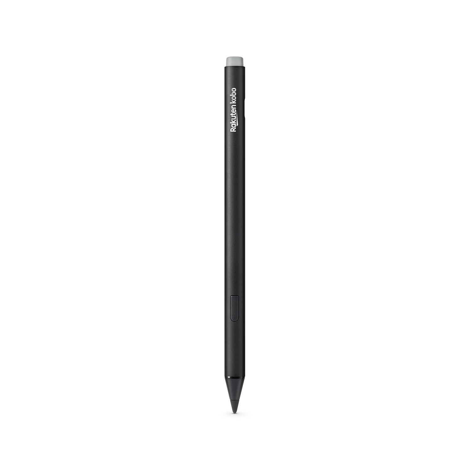 Stylet noir avec la marque Rakuten Kobo et un dessus gris, fond blanc.