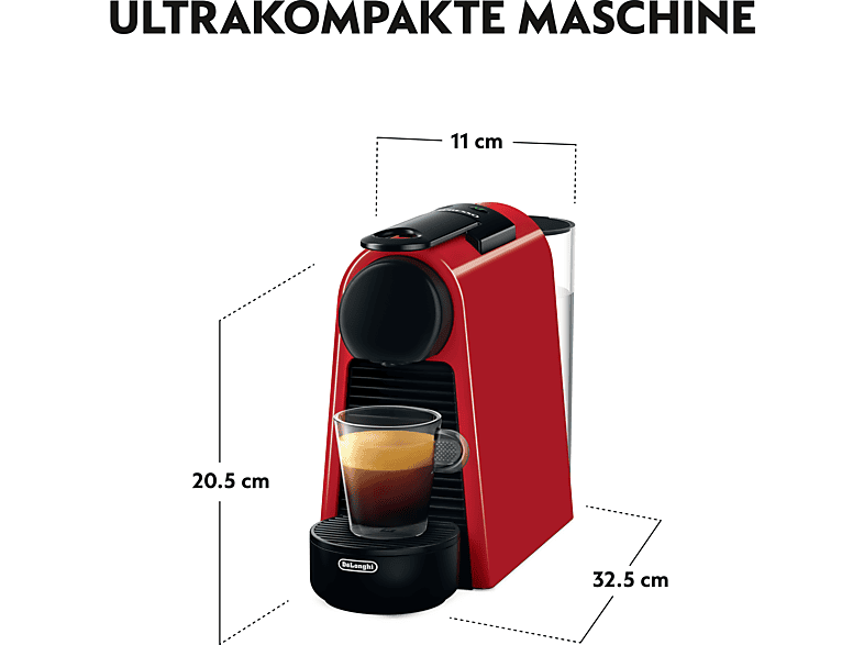 DELONGHI Nespresso Essenza Mini EN85.R, stylisches, kompaktes Design, schnelle Aufheizzeit, einfache Bedienung, Kapselmaschine Rot