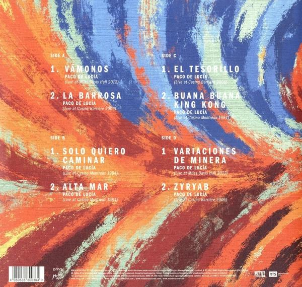 Egy zenei album hátlapja, dalcímekkel és a számok listájával több részben.