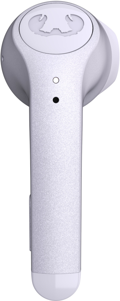 Witte oordop met microfoon en knop.
