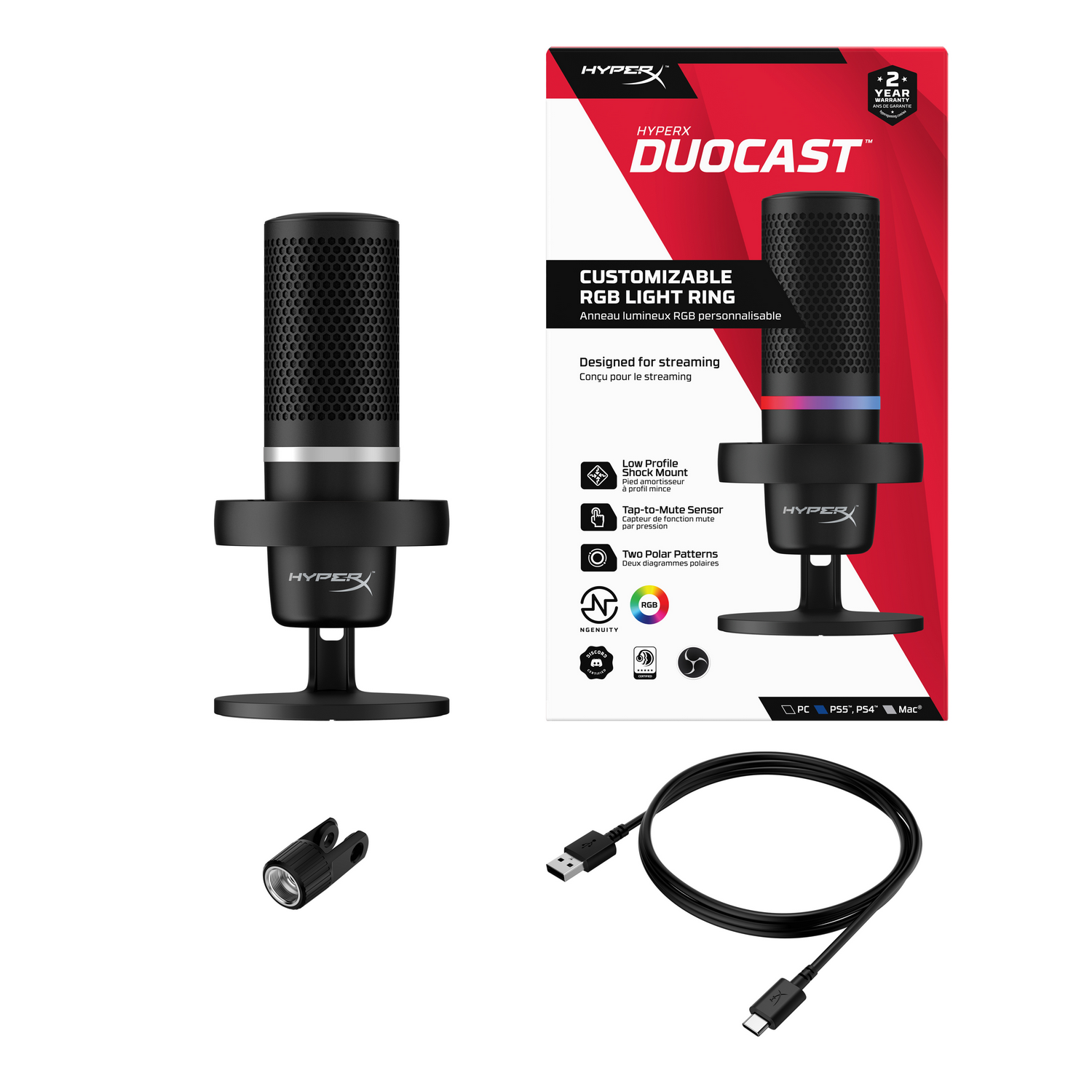 Microphone with a customizable red light ring.