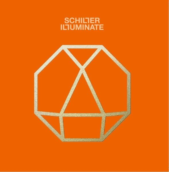 Albumcover: 'Illuminate' von Schiller, mit orangefarbenem Hintergrund und goldenem, geometrischem Design.
