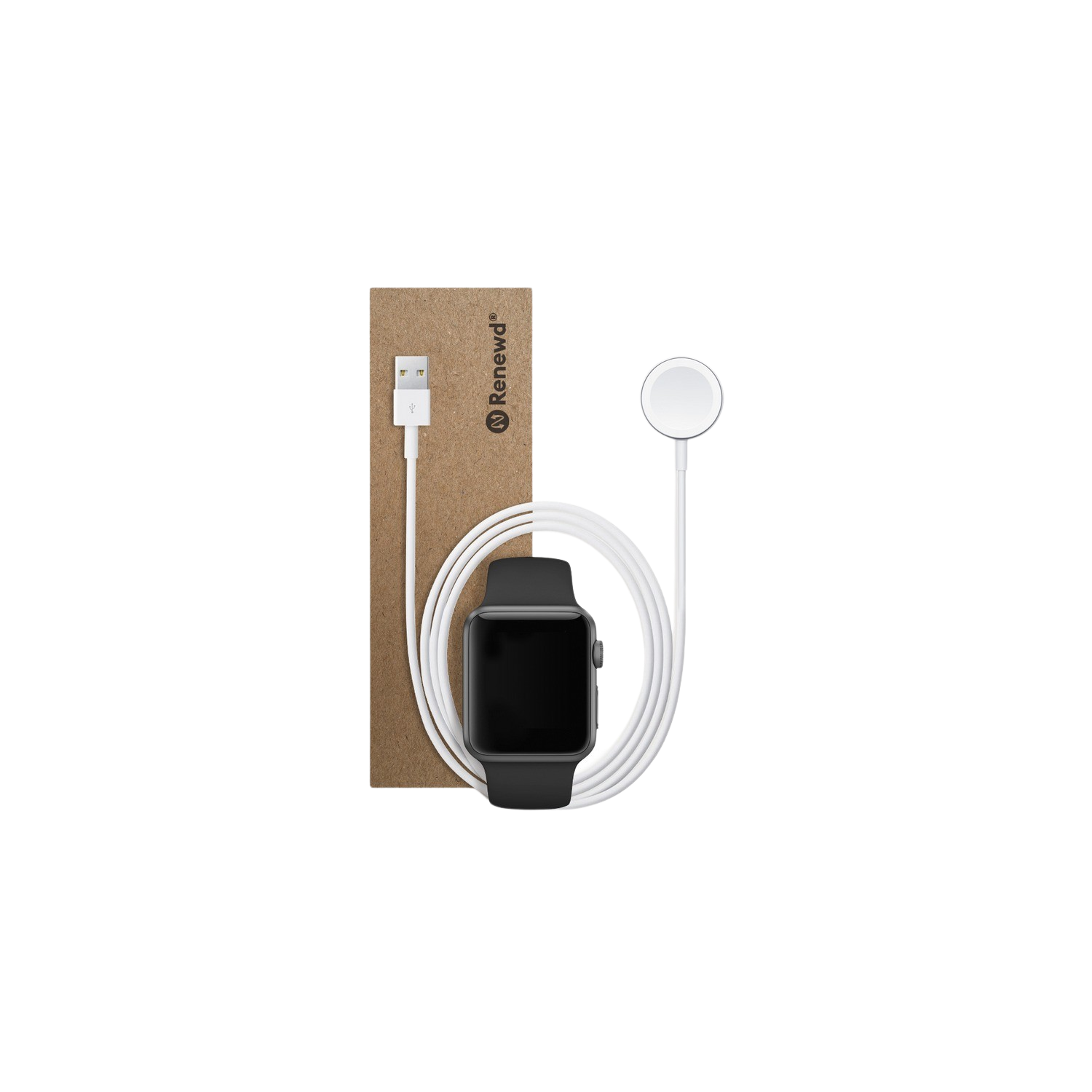 RENEWD Refurbished Apple Watch Series 5 44mm Spacegrijs Aluminium/Zwarte Sportband