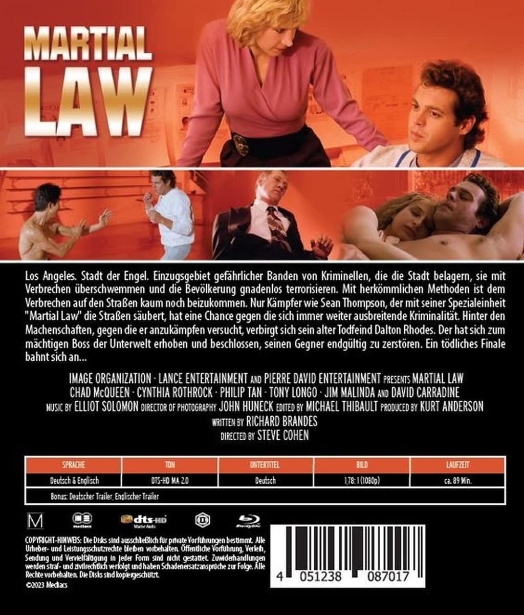 DVD-Cover des Films 'Martial Law' mit Schauspielern und Text.