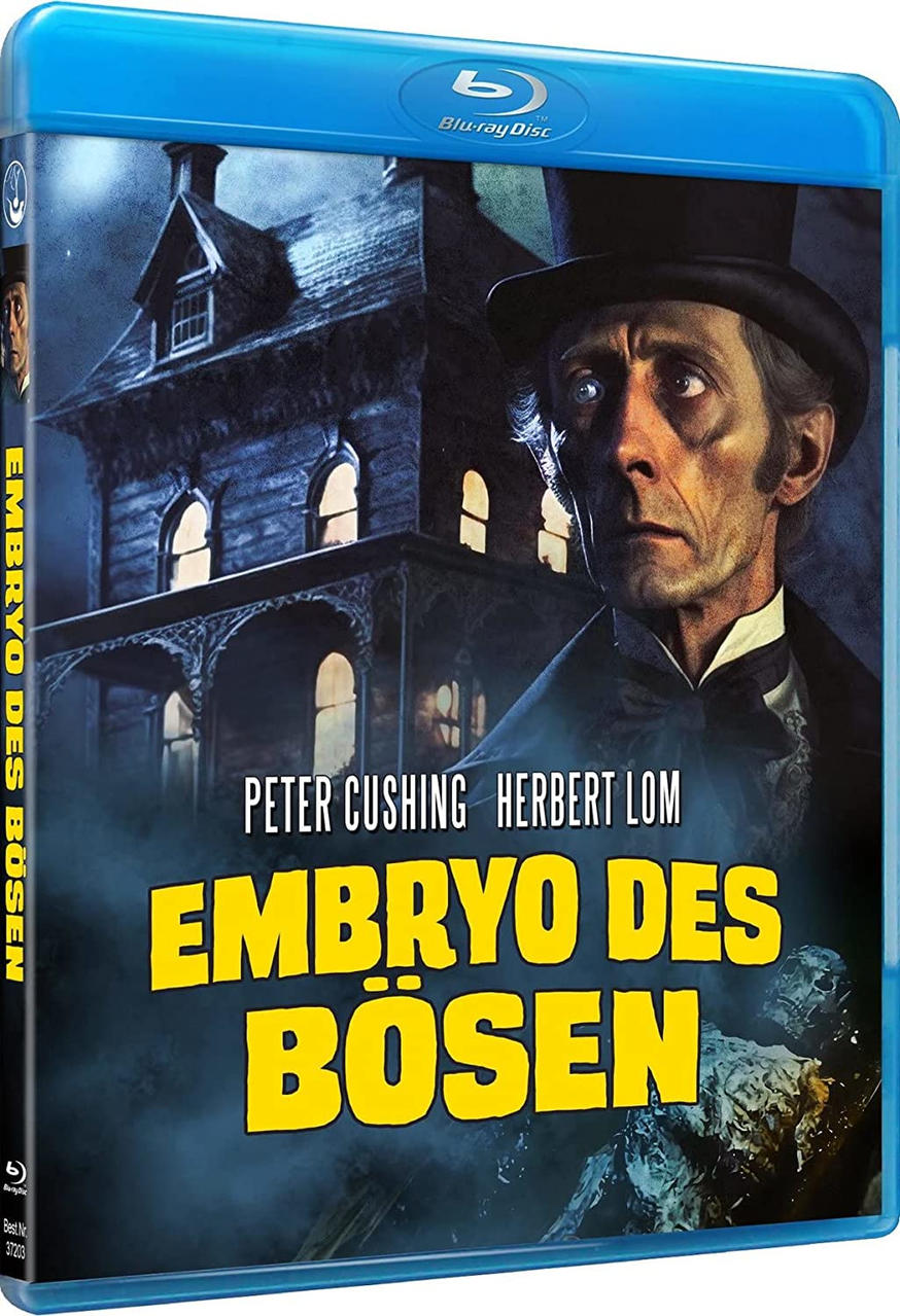 Blu-ray-Box mit dem Film 'Embryo des Bösen'. Ein Mann mit Hut steht vor einem Haus.