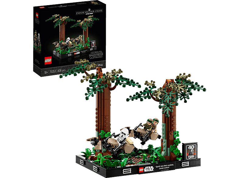 LEGO Star Wars 75353 Verfolgungsjagd auf Endor – Diorama Bausatz, Mehrfarbig