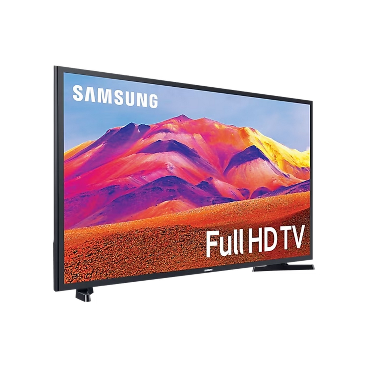 Samsung TV with a colorful abstract background. The words 'Full HD TV' are visible.