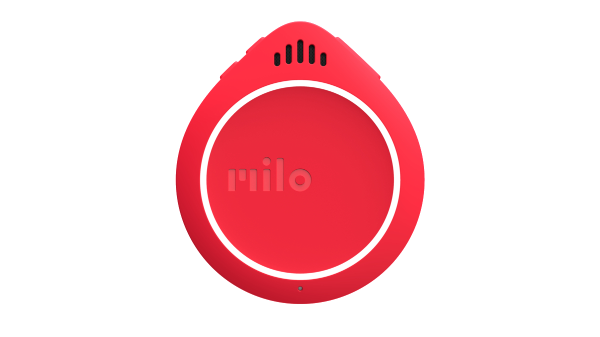 Rotes Milo-Gerät mit weißem Hintergrund.
