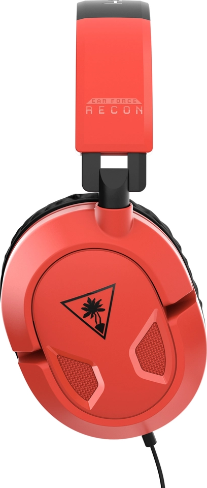 Rotes Gaming-Headset mit schwarzen Ohrmuscheln und Mikrofon. Der Markenname „Turtle Beach“ steht oben.