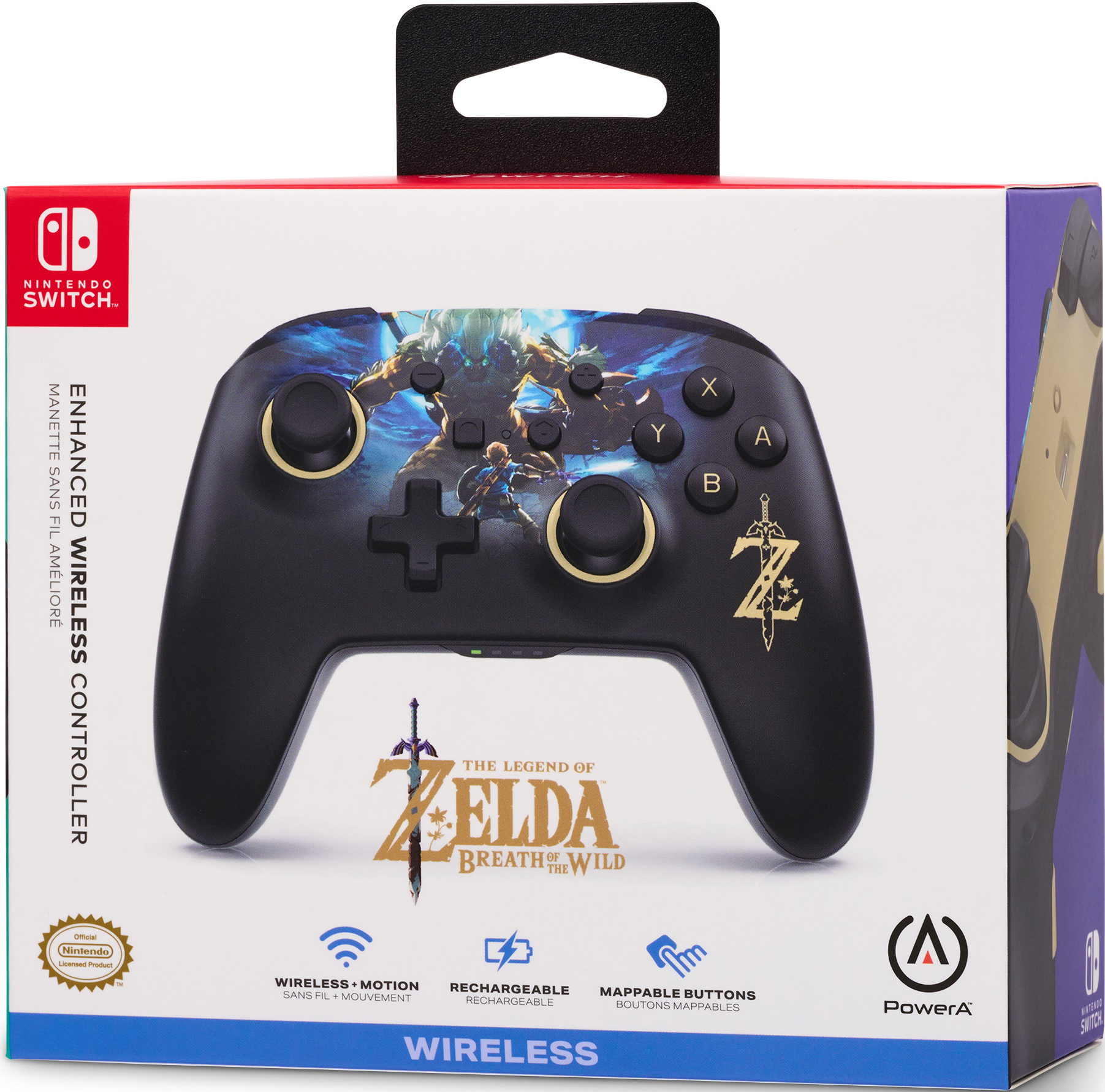 Eine Nintendo Switch Wireless Controller Box. Sie zeigt ein Zelda-Thema mit Controller-Details.