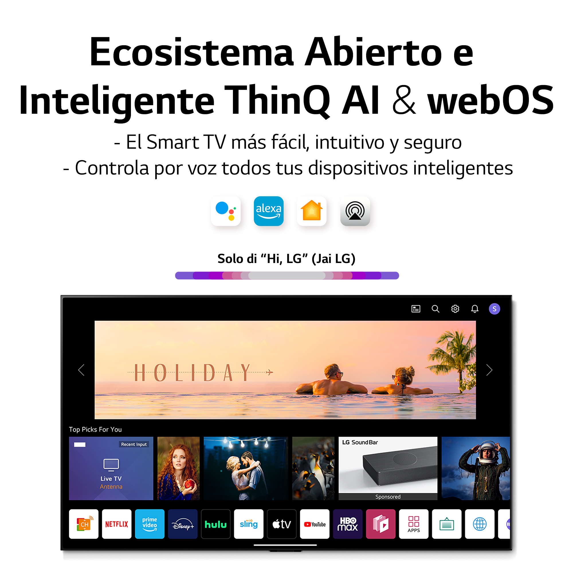 Una pantalla de TV que muestra una escena colorida con las palabras 'Ecosistema Abierto e Inteligente'.