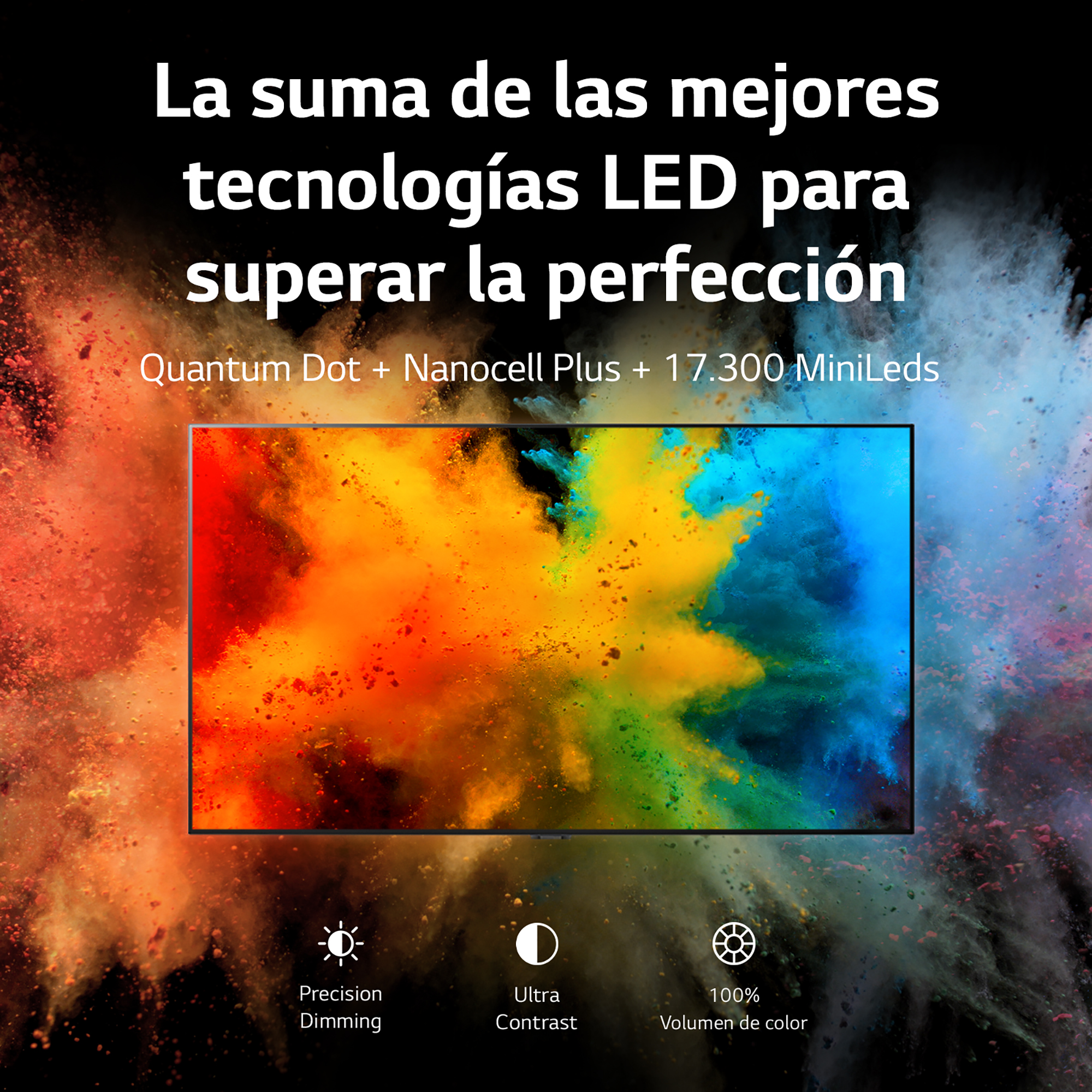Pantalla de TV con patrones abstractos coloridos, mostrando funciones de color.