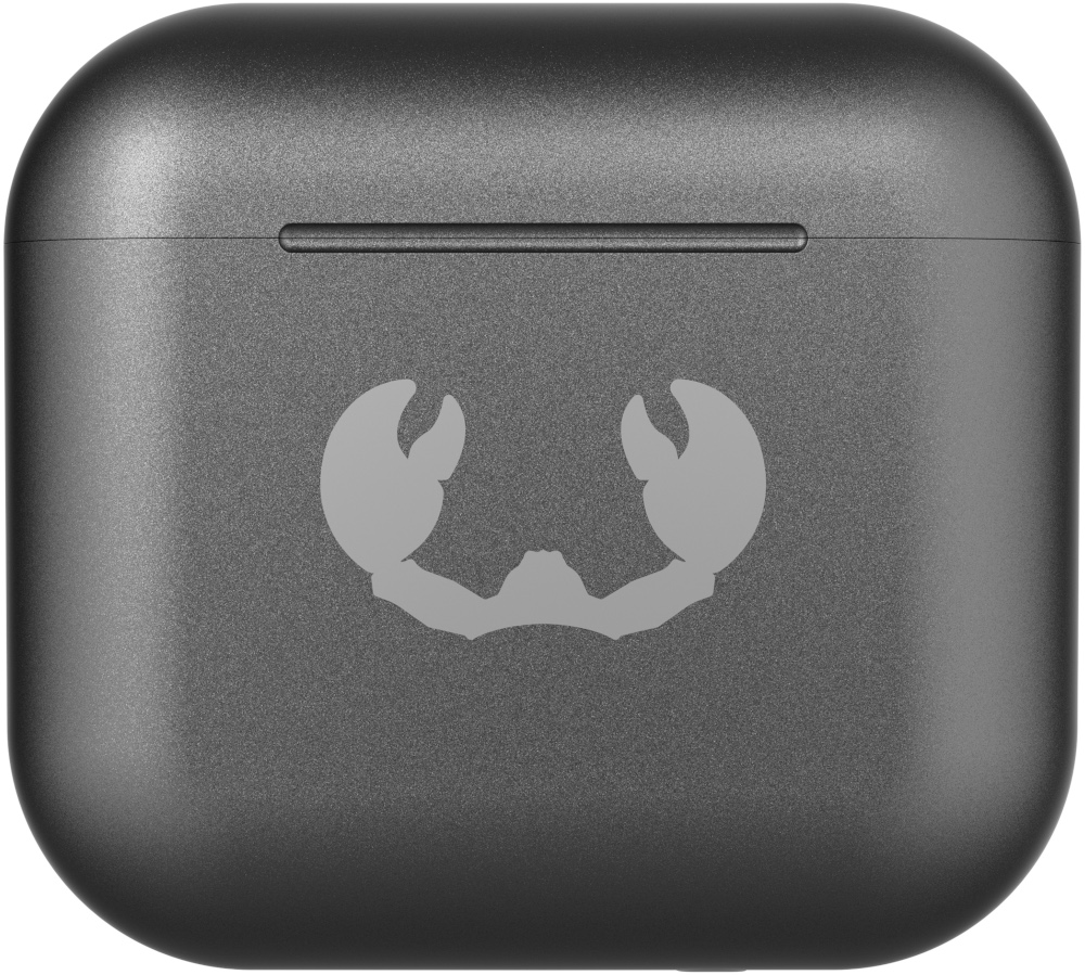 Dark grey AirPods Pro case with a crab design on it.