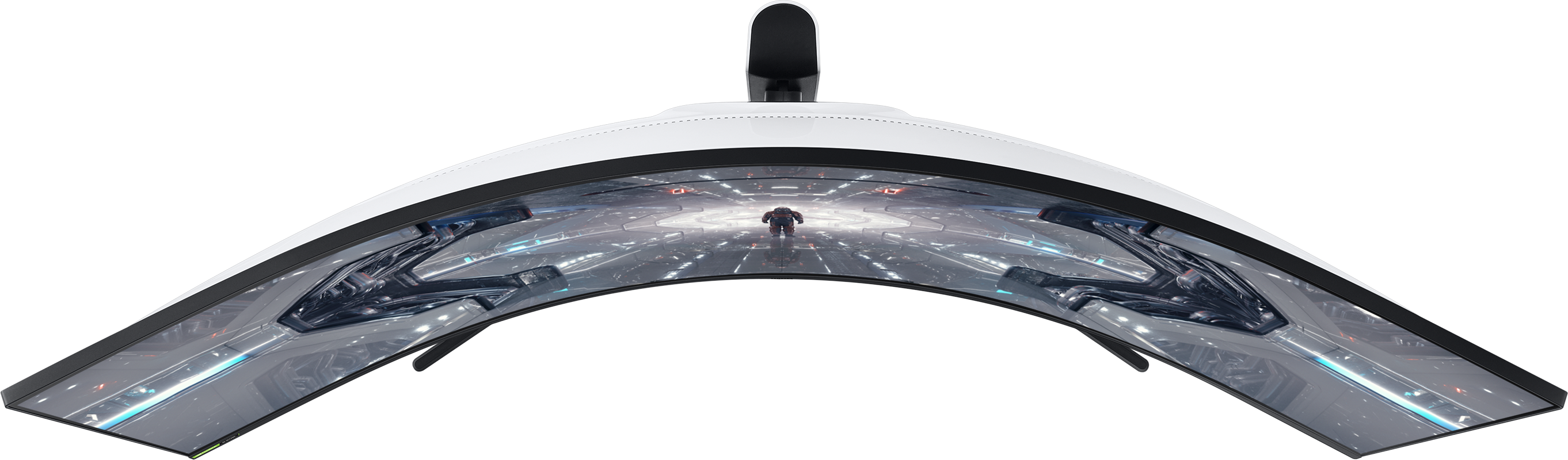 Écran blanc incurvé avec un design futuriste.