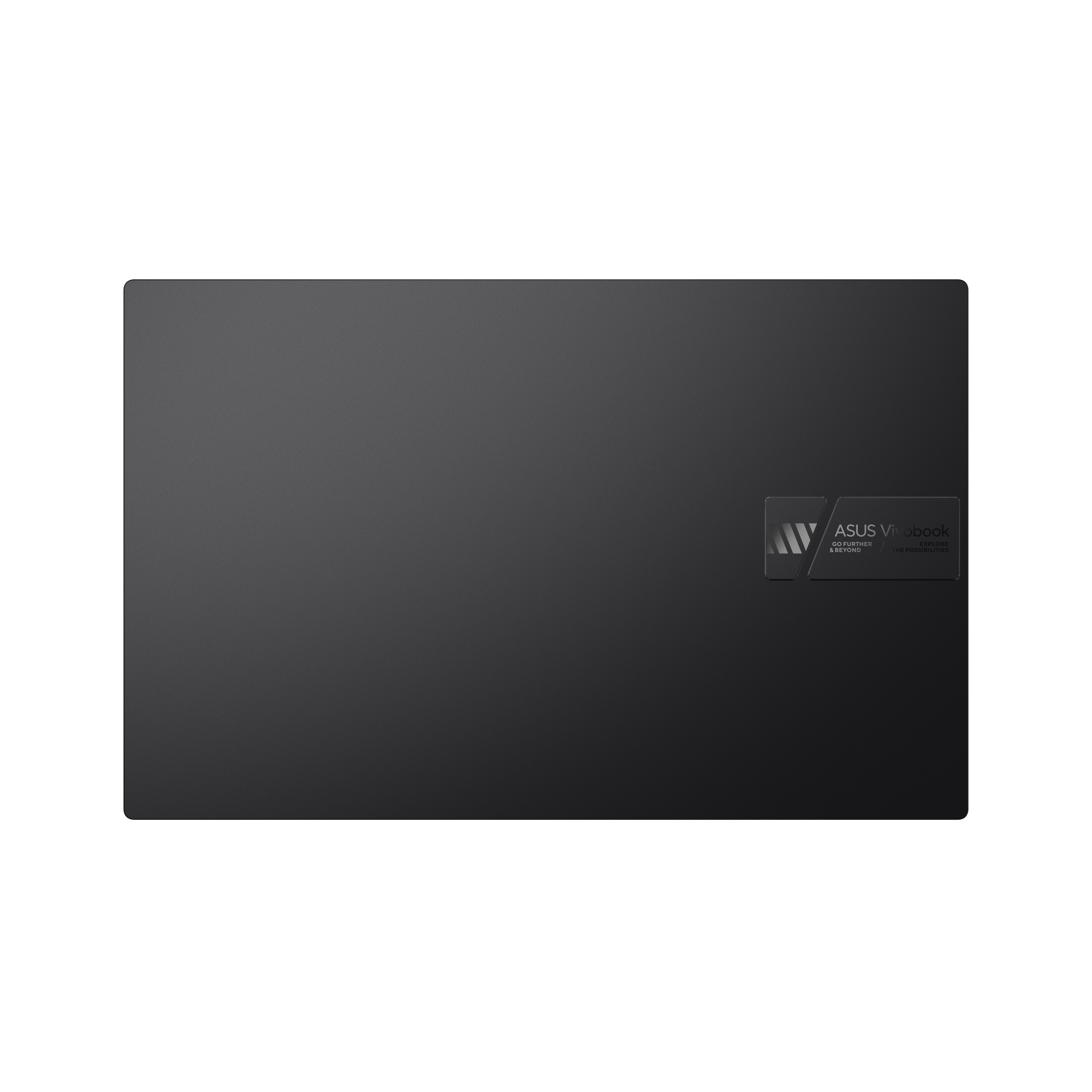 Rückseite eines schwarzen Laptops, mit ASUS Vivobook Logo rechts.