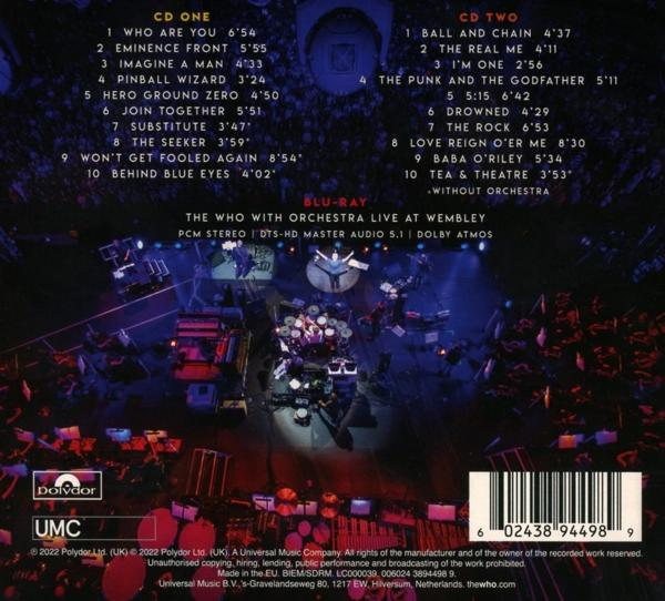 Das Live-Blu-ray-Cover von The Who. Zeigt die Band auf der Bühne mit Titellisten und Credits.
