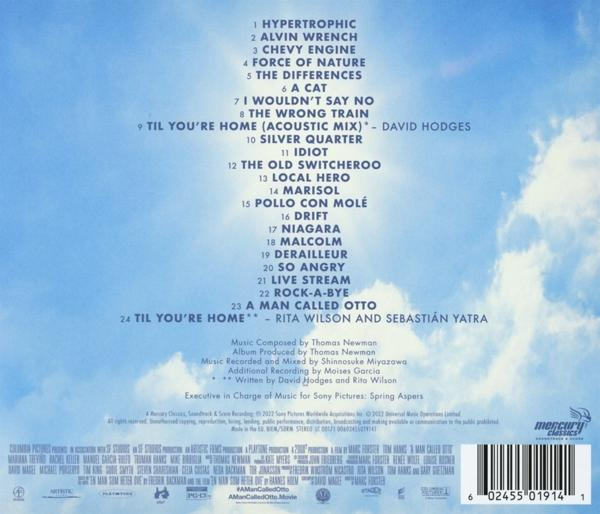 Titelliste eines Albums mit weißem Hintergrund und blauem Text.