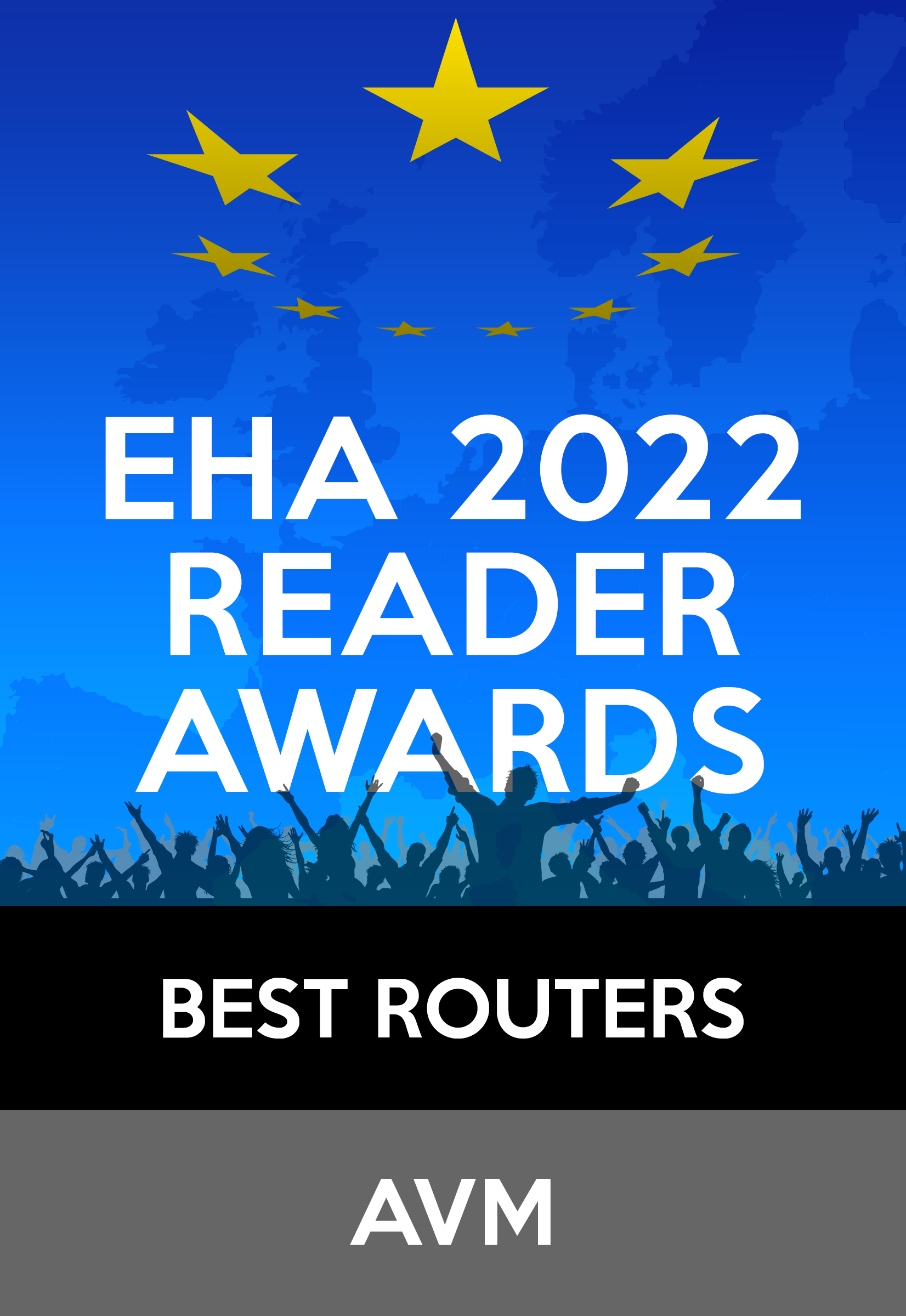 EHA 2022 Reader Awards Grafik mit Crowd-Silhouette, Sternen und Logo.