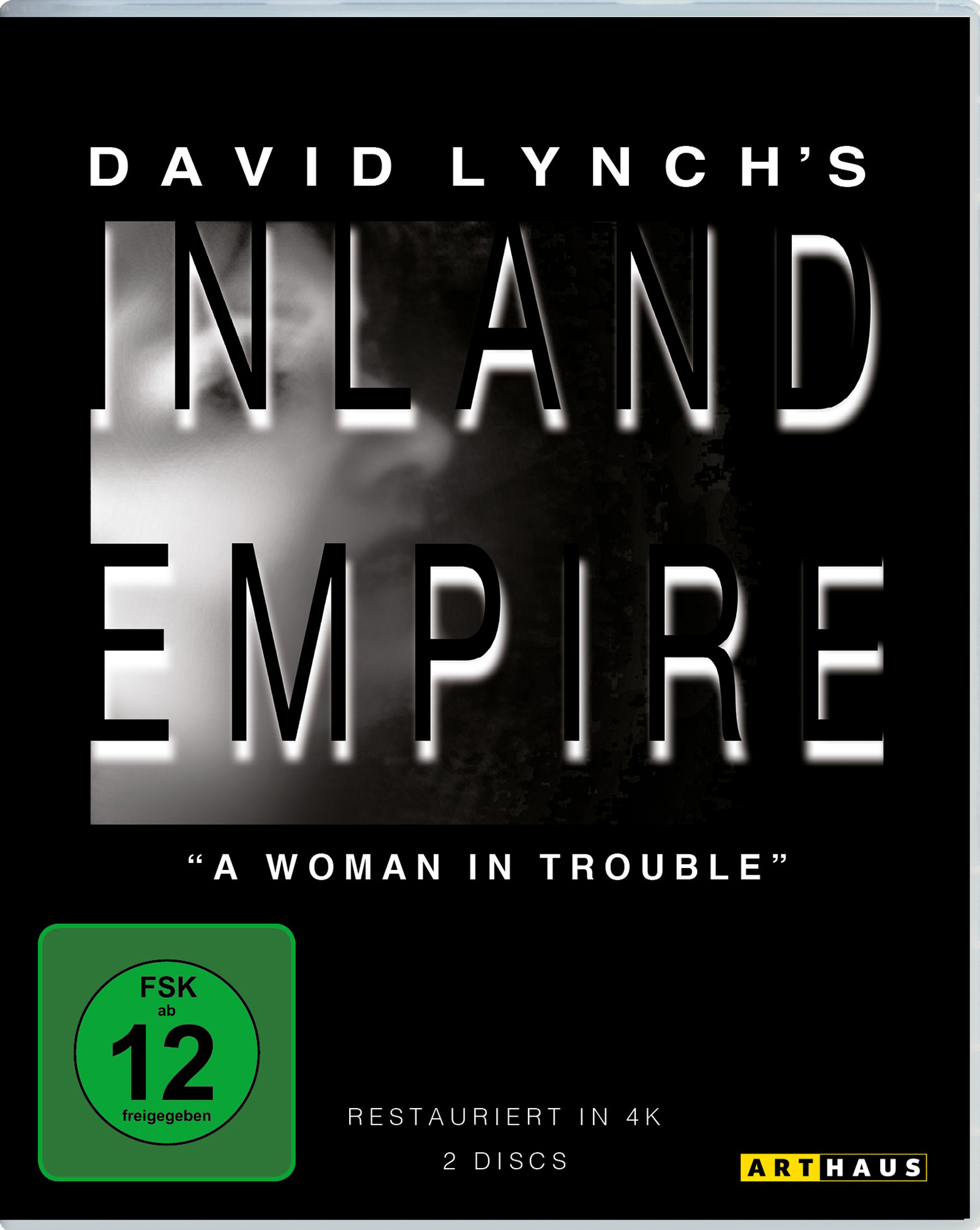 DVD-Cover: Titel 'Inland Empire'. Schwarzer Hintergrund.