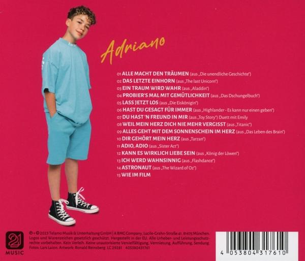 Albumcover mit einem jungen Mann, Text 'Adriano' und einer Liste von Titeln.