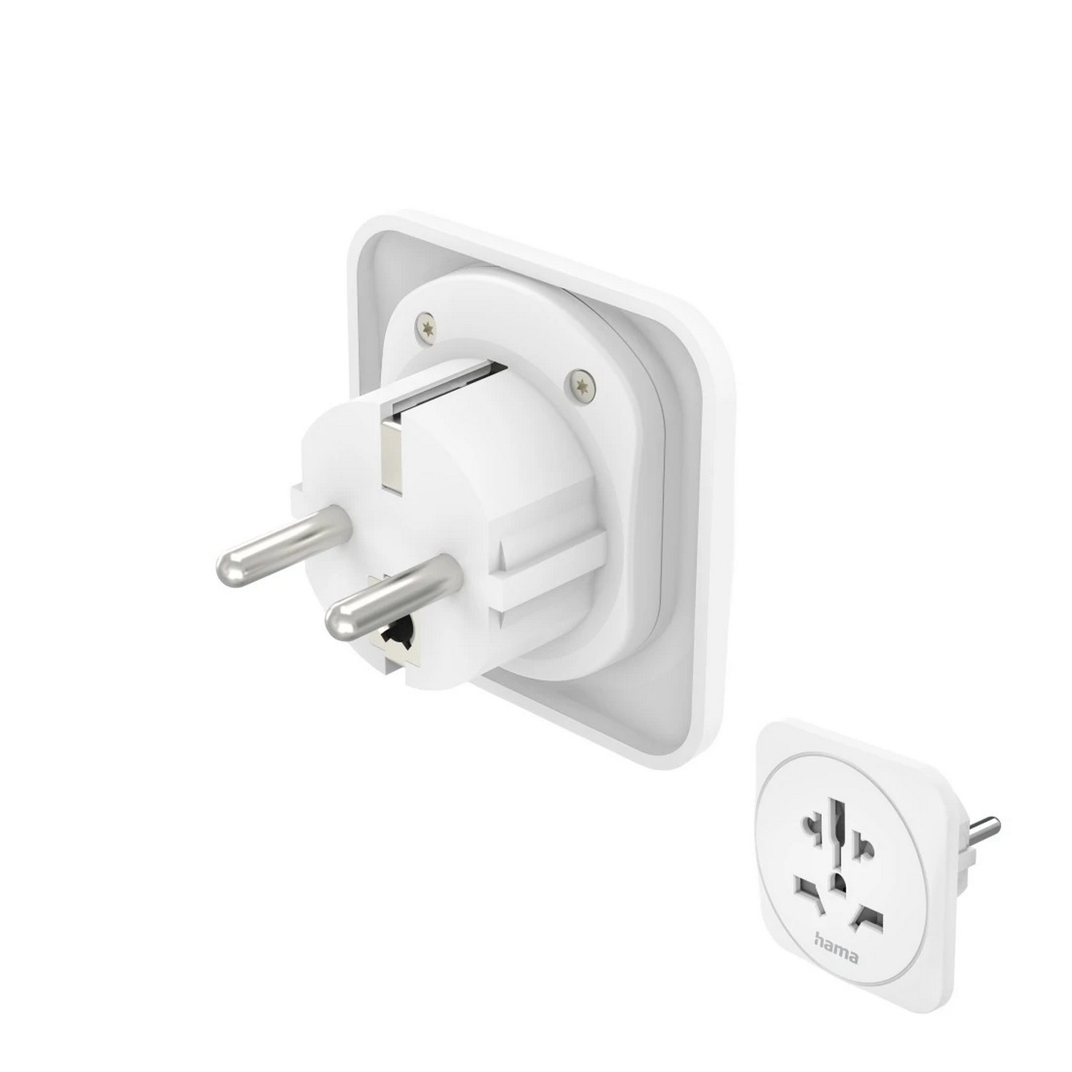 Witte adapter met een stekker en een kleinere adapter.