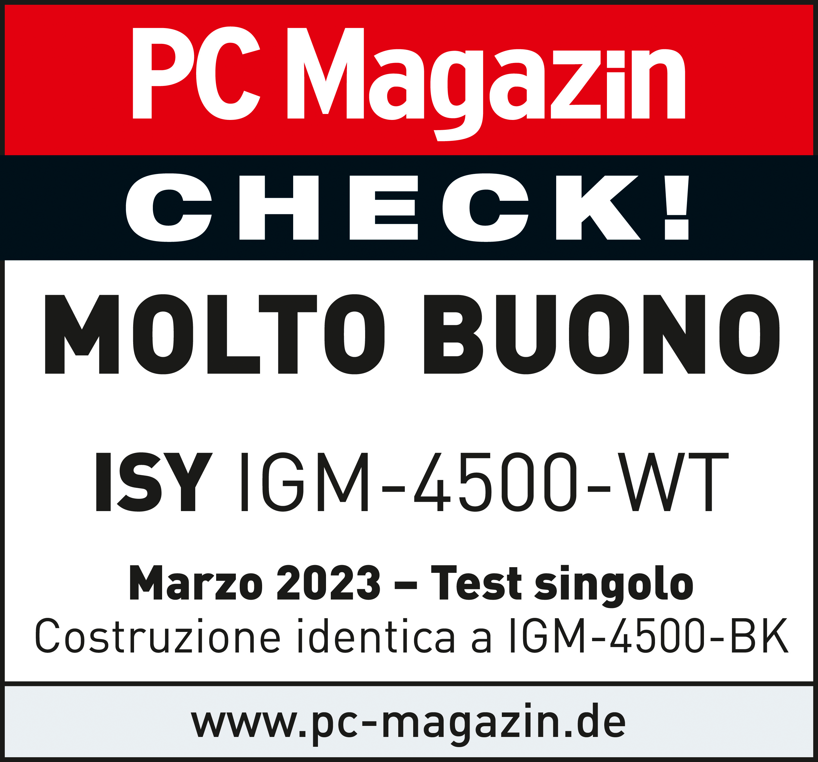 Controllo rivista. Testo nero, rosso e bianco sulla copertina, incluso "MOLTO BUONO".