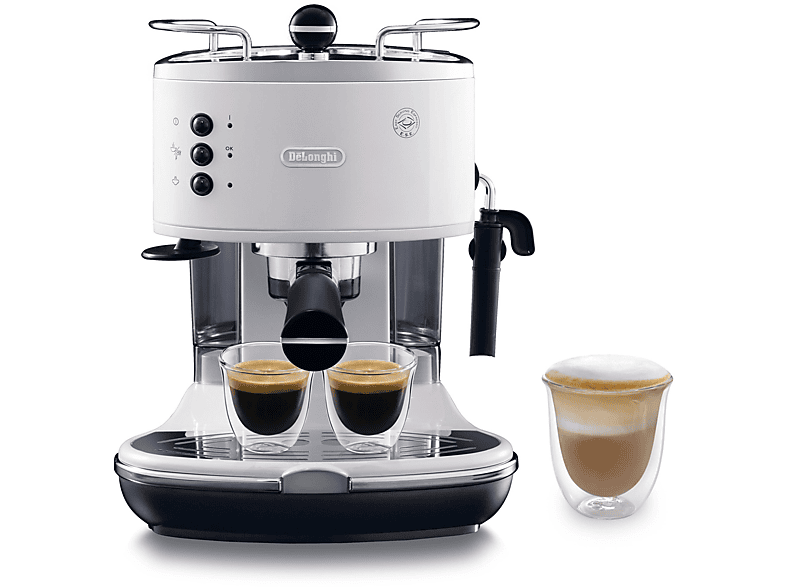 Macchina da Caffè Manuale Espresso e Cappuccino DE'LONGHI ECO311.W, Compatibile con Macinato o Cialde E.S.E., Spegnimento Automatico, Serbatoio Estraibile 1.4L, Potenza 1100W, Bianco