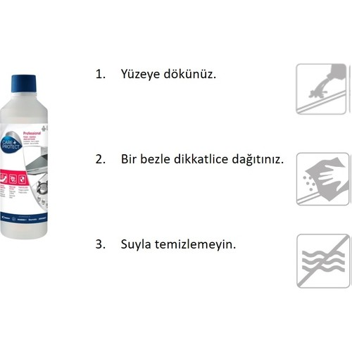 Temizlik solüsyonu şişesi, talimatlarla: dökün, bezle yayın, suyla durulamayın.