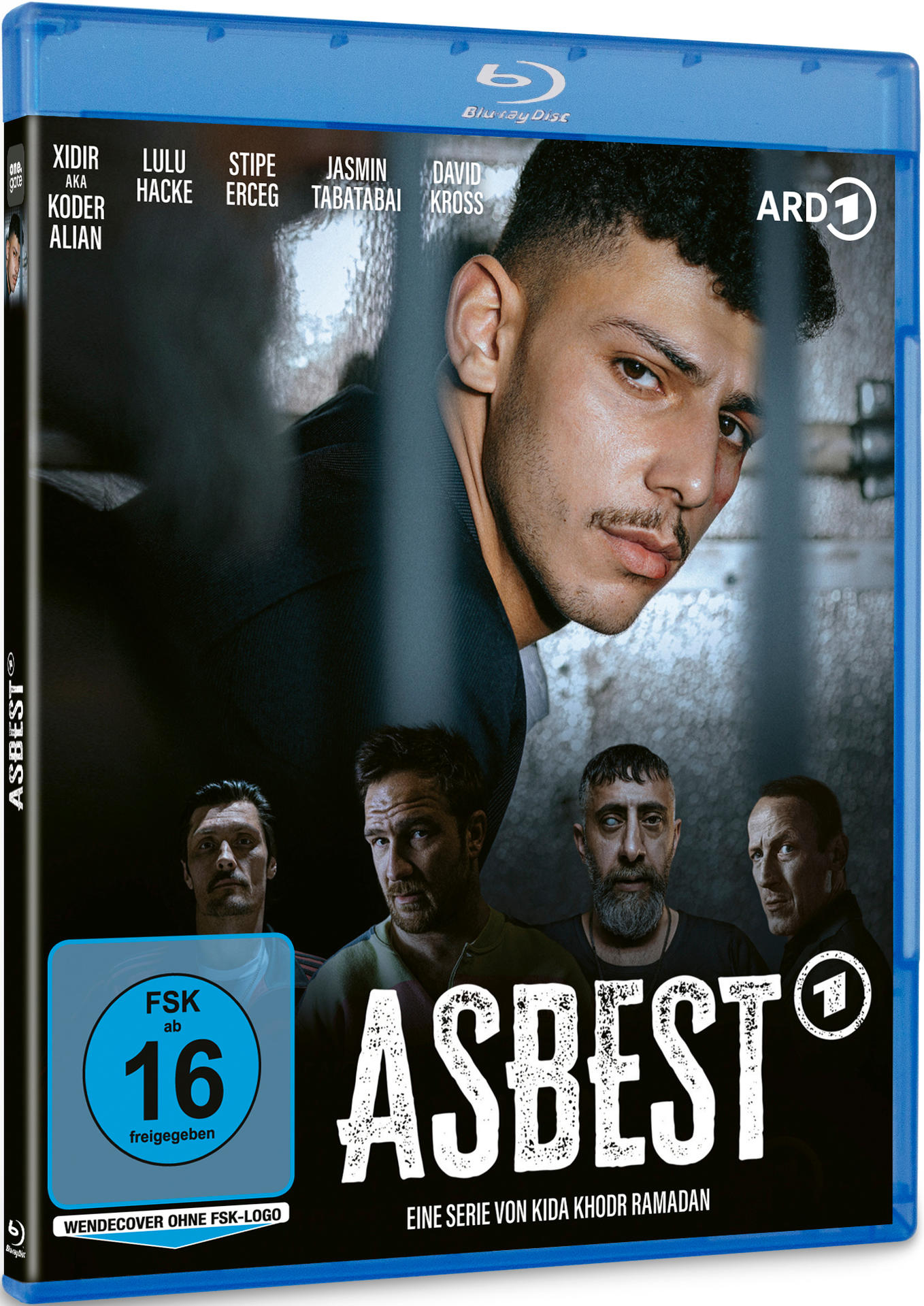 Blu-ray-Cover eines Films mit Mann hinter Gittern. Der Titel ist 'Asbest'.