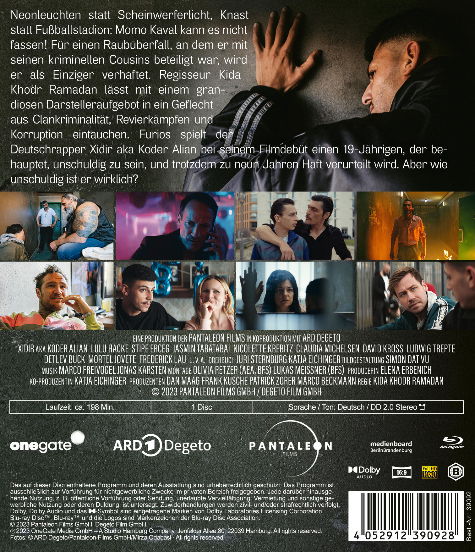 Ein DVD-Cover mit einem Mann, der zurückblickt, und Text auf Deutsch. Der Filmtitel lautet 'Xidir'.