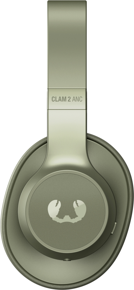 Casque vert olive avec la marque 'CLAM 2 ANC' imprimée en haut.