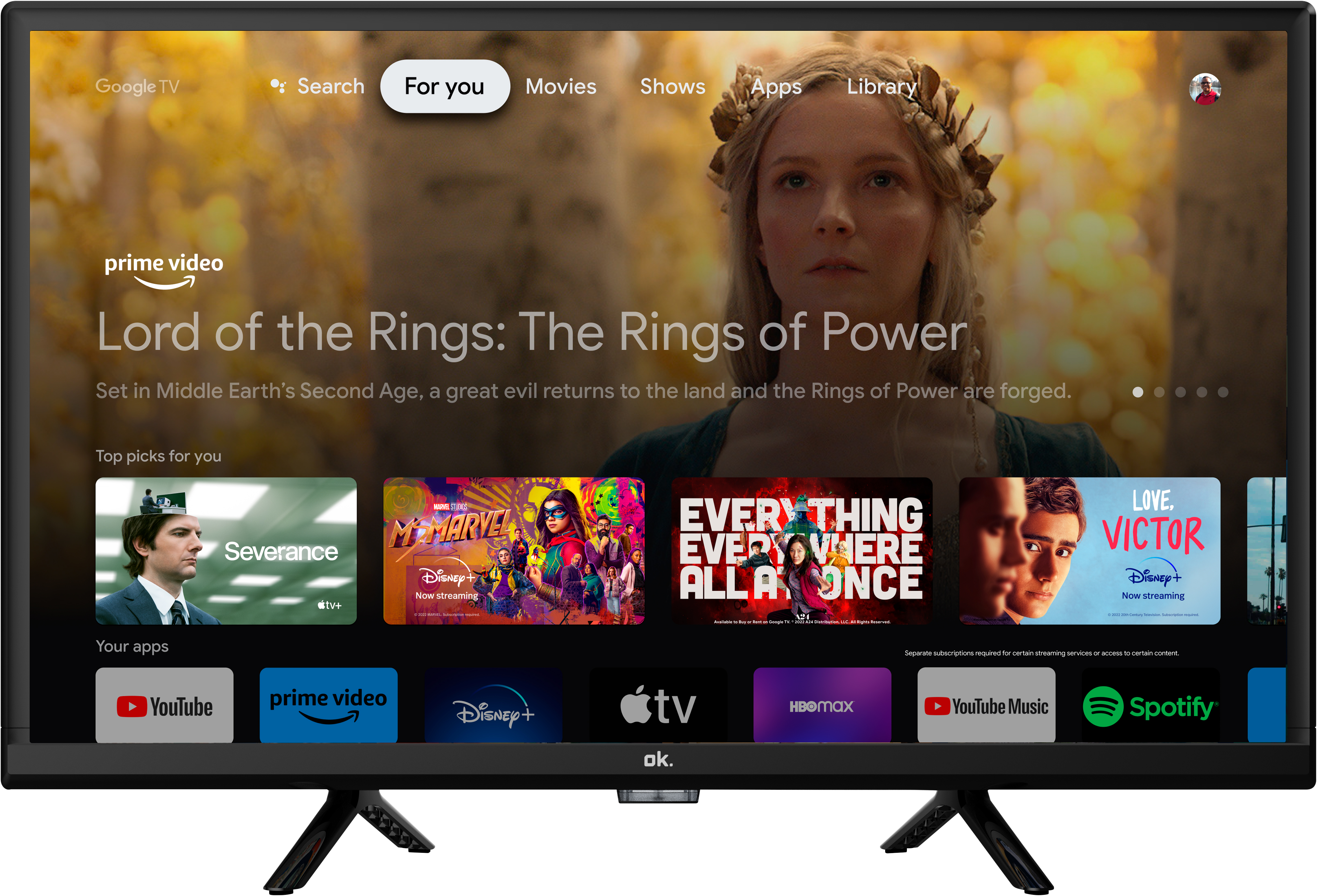 TV képernyő, a Prime Video felület látható, a "Gyűrűk Ura" kiemelve.