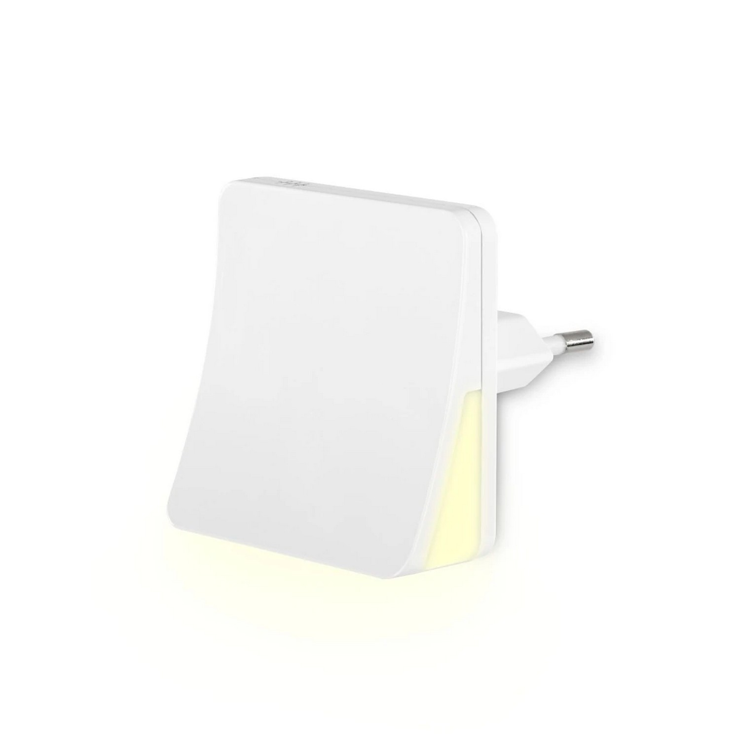 White night light with a plug, emitting a soft, yellow glow.