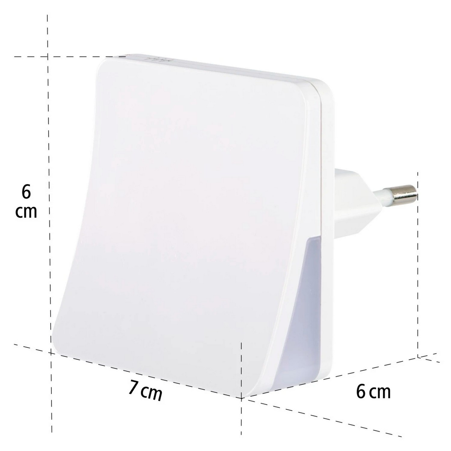White night light, with dimensions labeled: 6 cm height, 7 cm width, and 6 cm depth.