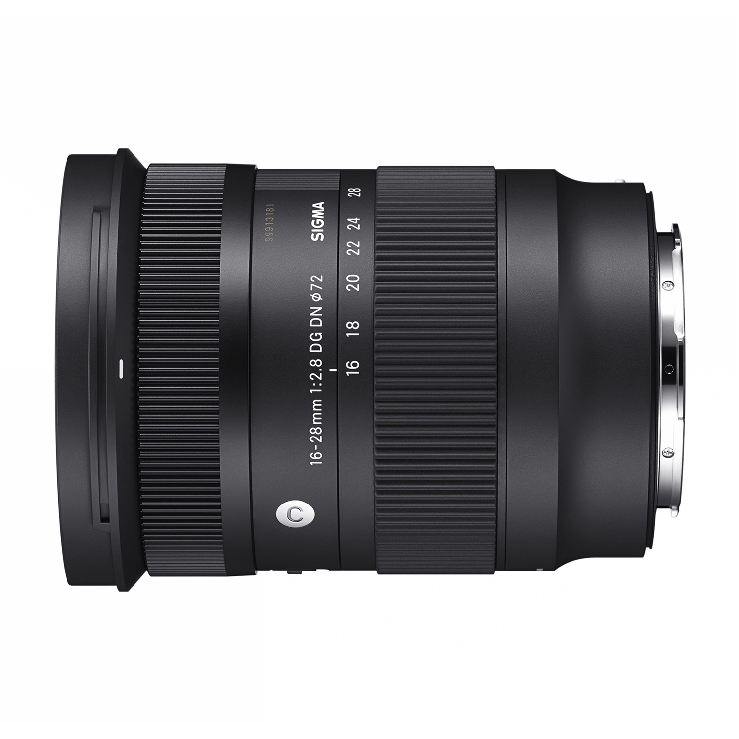 Obiettivo fotocamera nero con indicazioni lunghezza focale e nome modello.