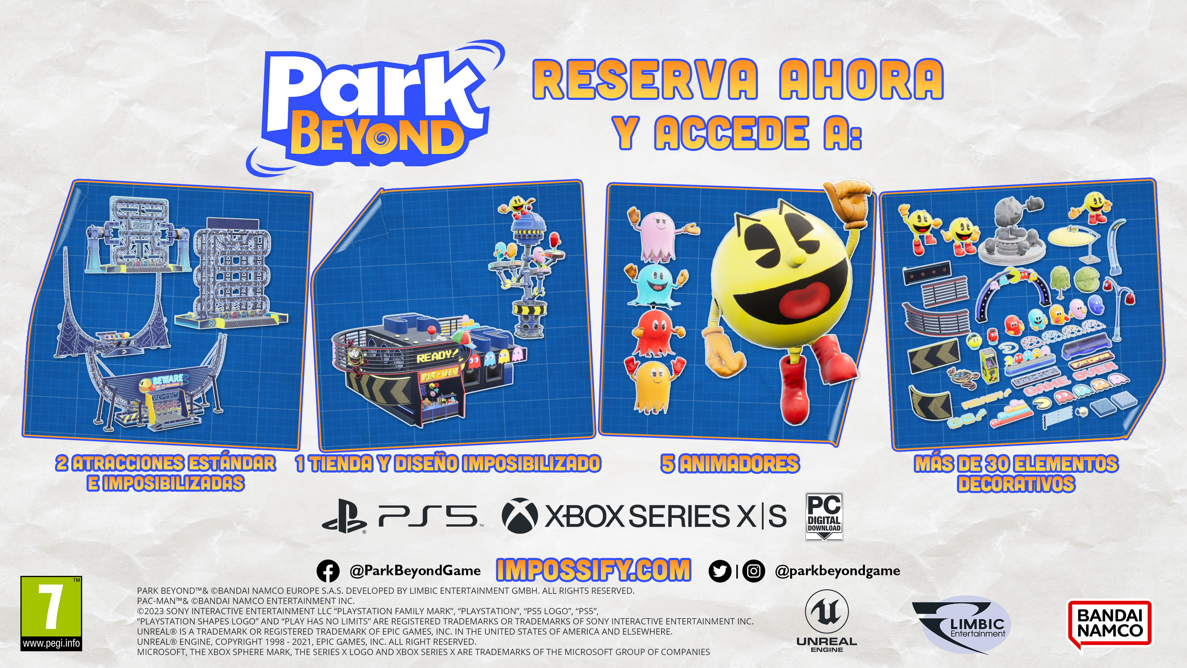 Anuncio del juego con Pac-Man y otros elementos del juego.
